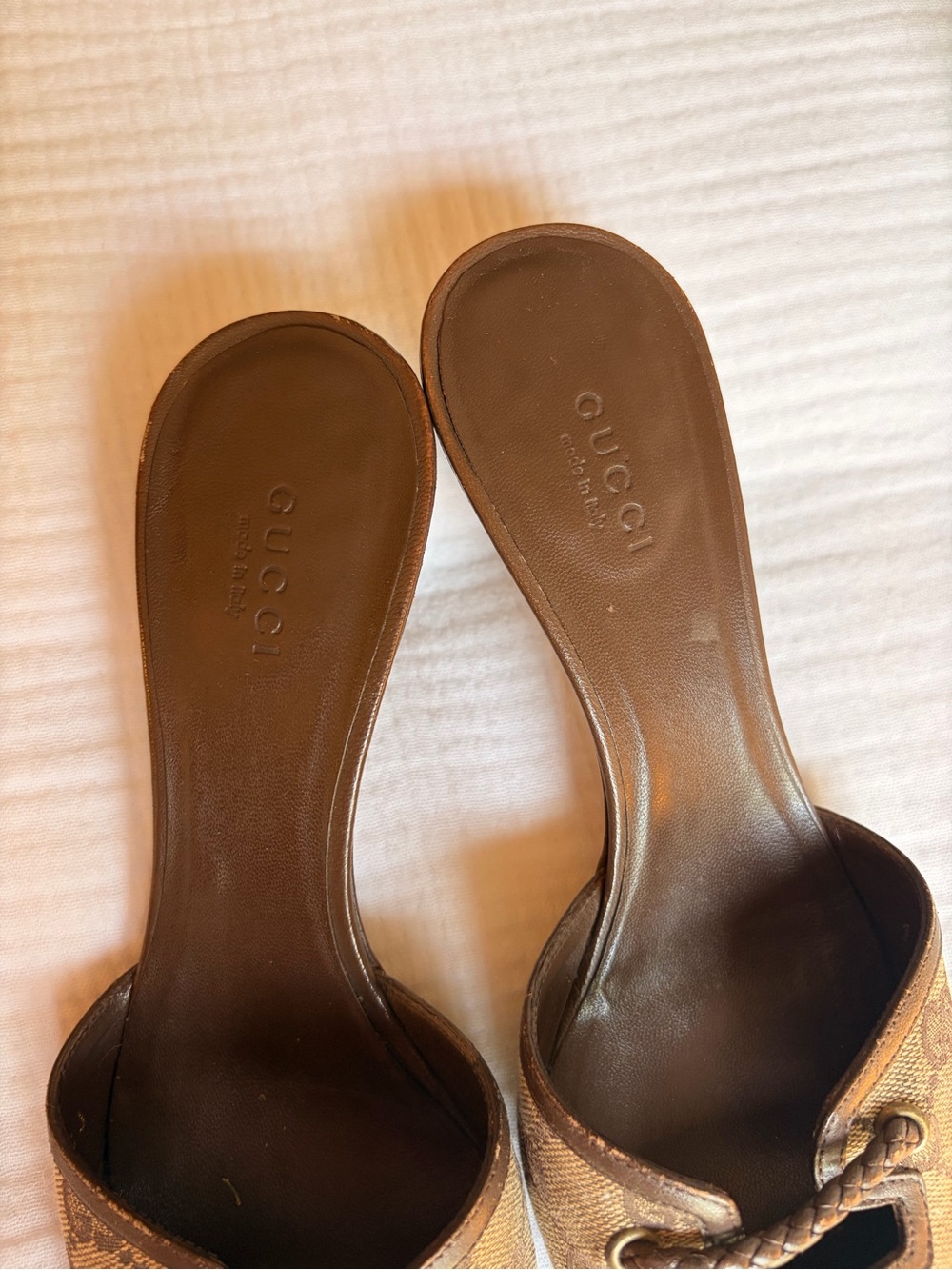 Vintage Gucci Canvas Mules Braided Detail Kitten Heel Size 38 / 8 - Picture 2 of 4